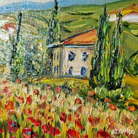 Картина с маками Прованс пейзаж маслом на холсте