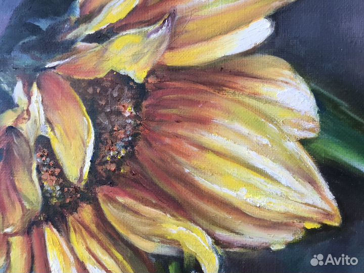 Картина маслом подсолнух 30х30