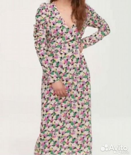 Платье hm длинное в цветочек 46 с рукавами