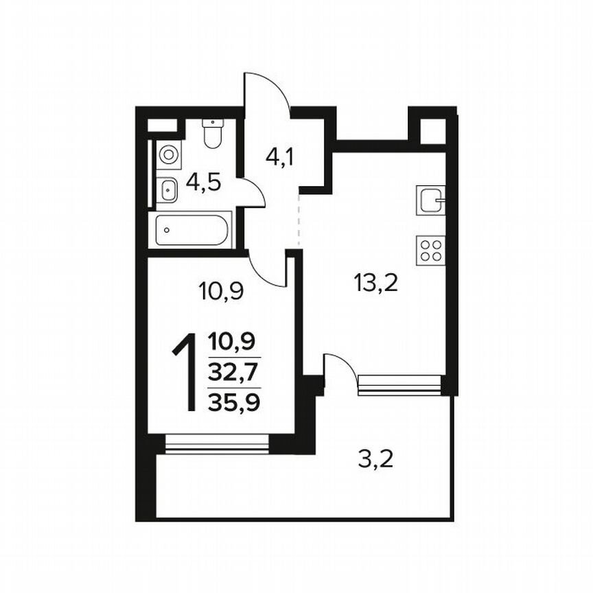 1-к. квартира, 35,9 м², 1/14 эт.