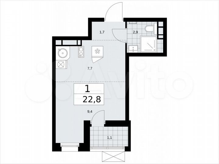 Квартира-студия, 22,8 м², 9/14 эт.