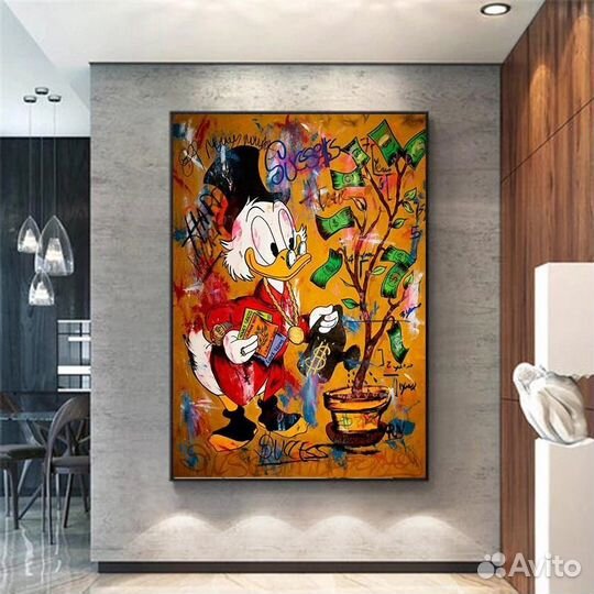 Картина Скрудж Макдак на холсте, в интерьер, офис