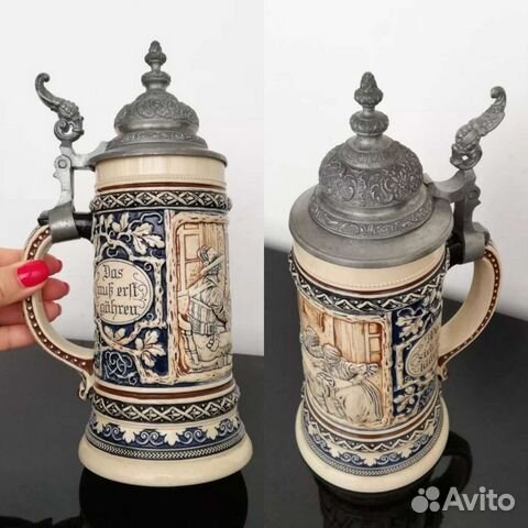 Антикварная Пивная кружка Керамика начало 20 века