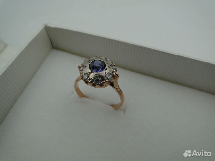 Винтажное кольцо с иолитом, золото 585
