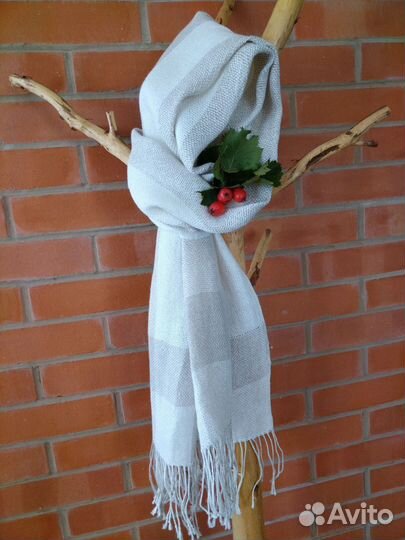 Палантин льняной серый, ручное ткачество