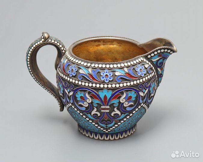 Молочник 1893г серебро 84 перегородчатая эмаль