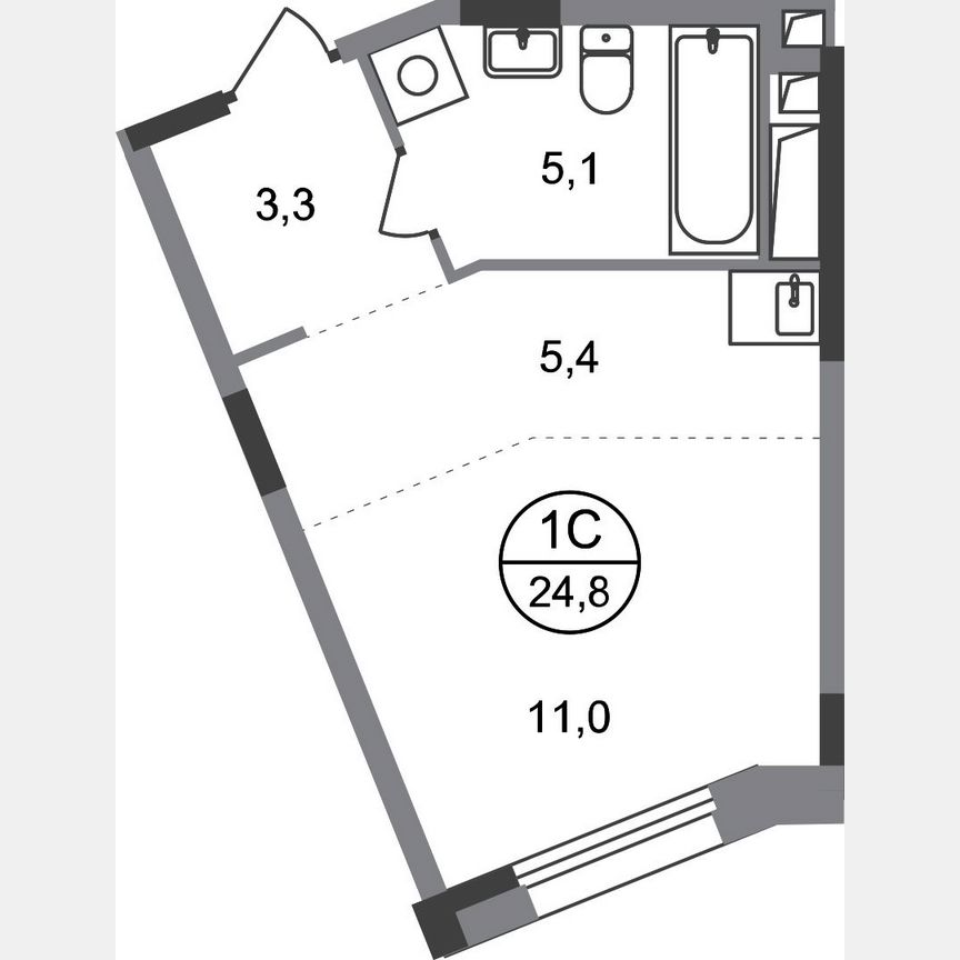 Квартира-студия, 24,8 м², 5/17 эт.