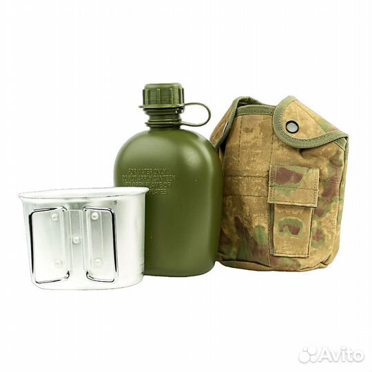 63256 Фляга пластиковая с чехлом и кружкой 1 л мох