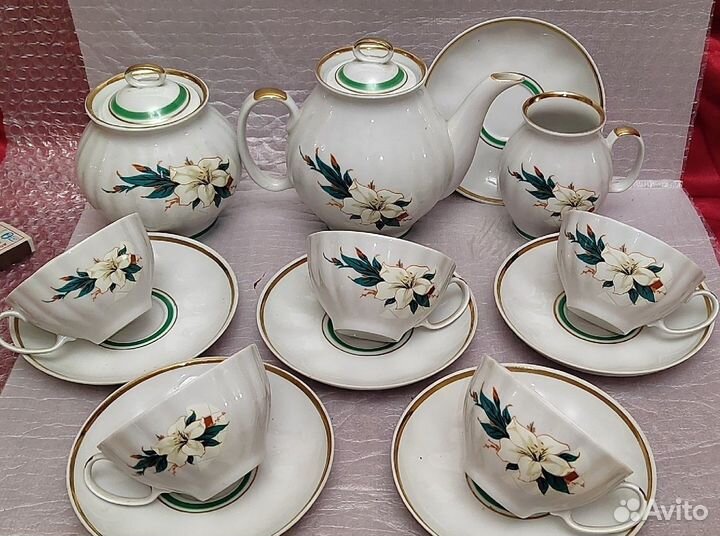 Чайный сервиз белая лилия Белый лебедь Дулево