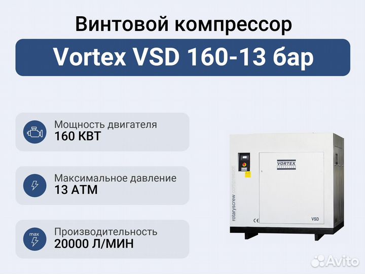 Винтовой компрессор Vortex VSD 160-13 бар