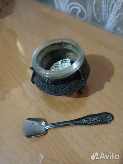Солонка мельхиор с ложкой СССР