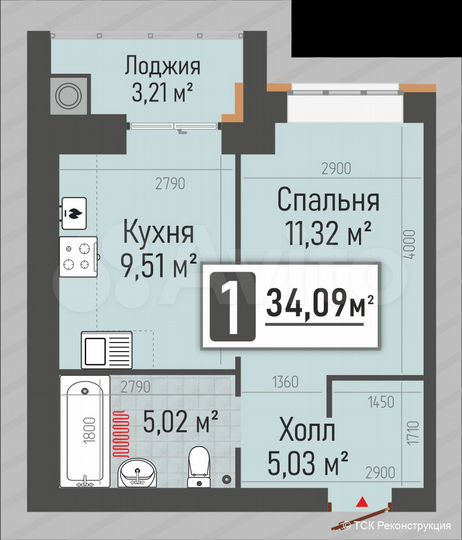 1-к. квартира, 34,1 м², 8/10 эт.