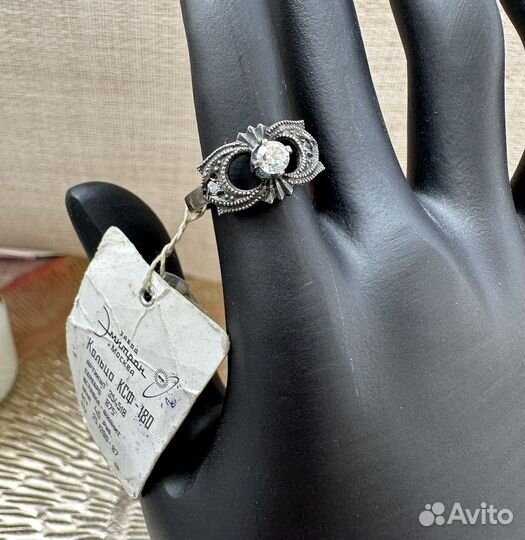 Новое кольцо с фианитом серебро 875 звезда СССР