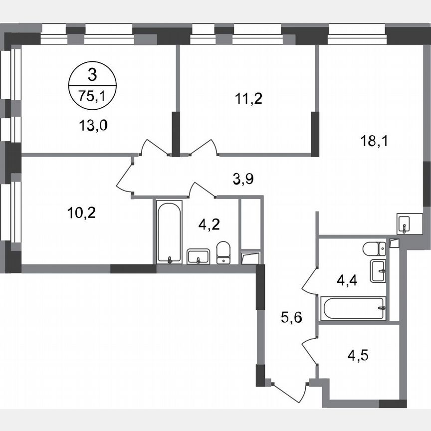 3-к. квартира, 75,1 м², 2/20 эт.