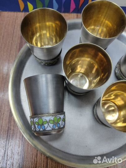 Мельхиоровые стопки с эмалями и позолотой. СССР