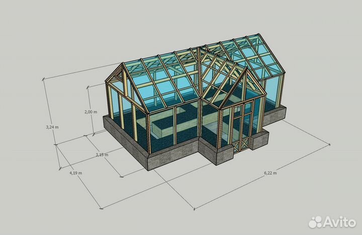 Красивая деревянная теплица 3х6м