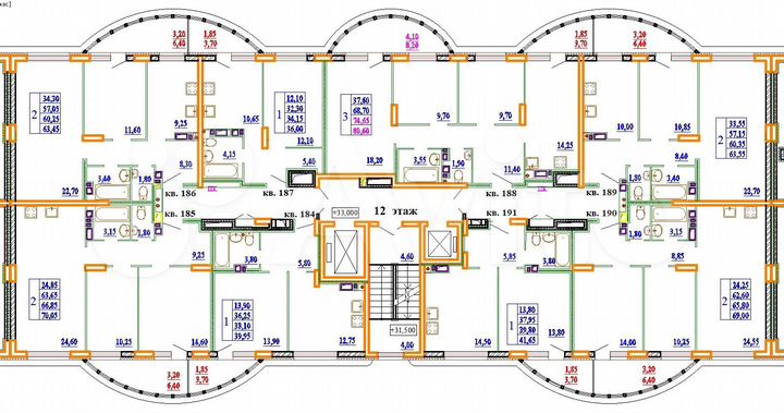 2-к. квартира, 70,1 м², 12/14 эт.