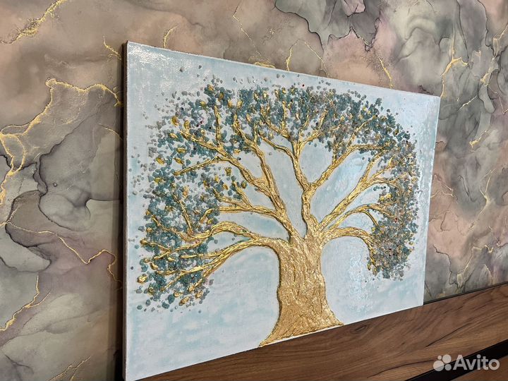 Интерьерная картина ручная работа.Золотое дерево