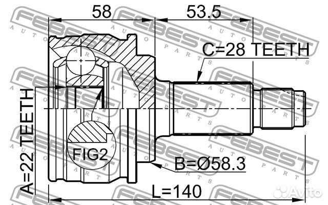 Шрус наружный 22x58.3x28
