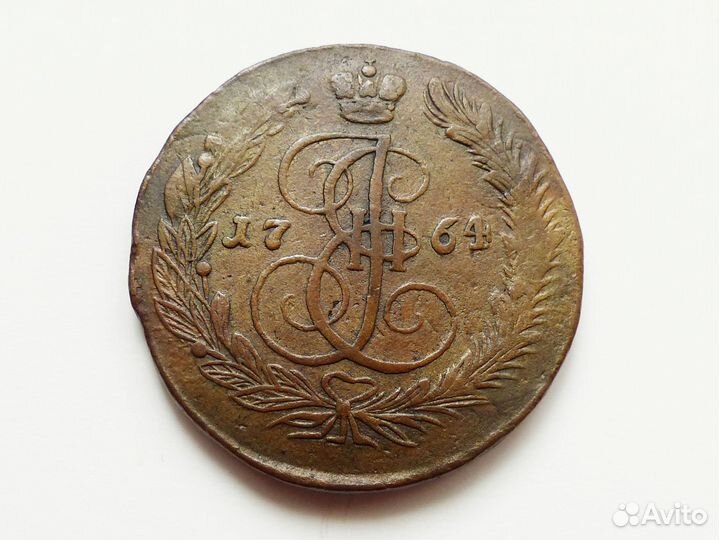 5 копеек 1764 год ем Перечекан из 10 копеек 1762 г