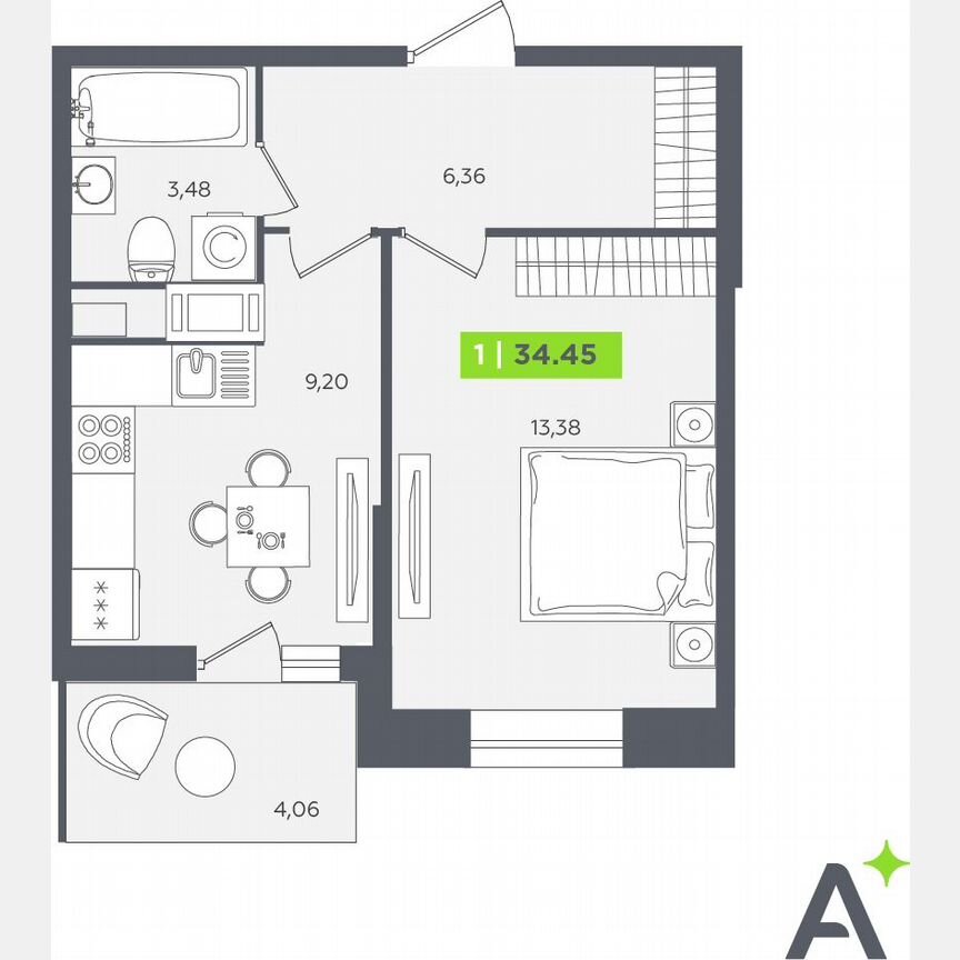 1-к. квартира, 34,5 м², 7/12 эт.