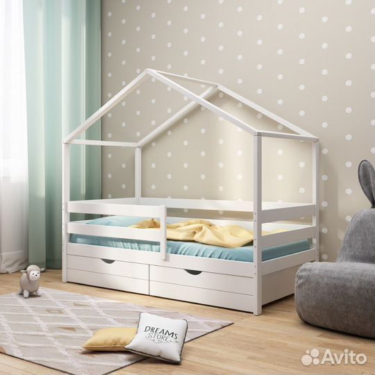 Детская кровать домик из цельной березы