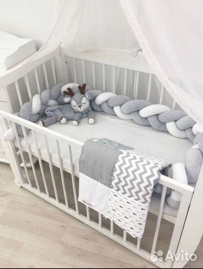 Бортик в кроватку для новорожденного косичка 230см