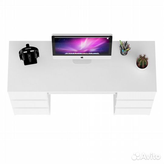 Компьютерный стол с двумя тумбами Мори мс-2 белый, 135,4х50х76,6 см