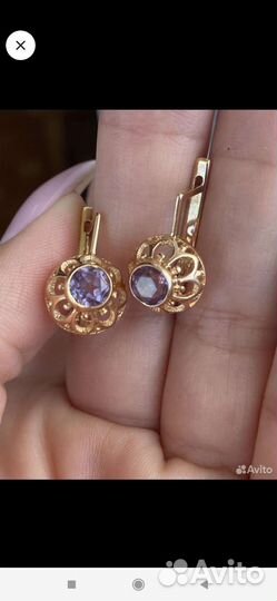 Золотые серьги СССР 583 с александритом