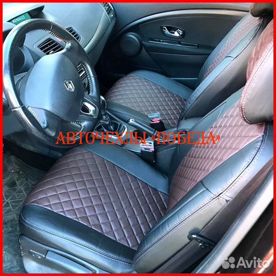 Чехлы Renault Duster 2 из экокожи чёрно-шоколадные