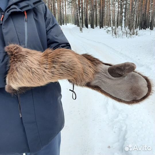 Длинные Бобровые рукавицы варежки ручной работы с