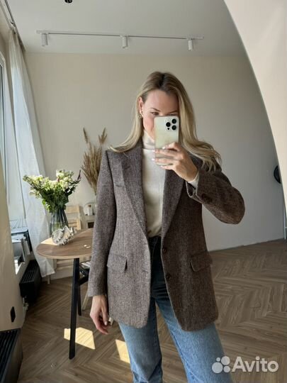 Пиджак теплый в елочку Harris Tweed