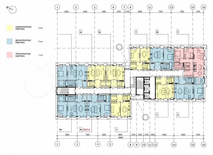 2-к. квартира, 53,8 м², 7/18 эт.