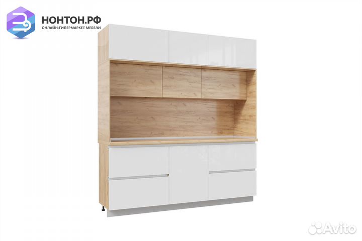 Кухня Лорен 2.2 м дуб крафт золотой / глянцевый бе