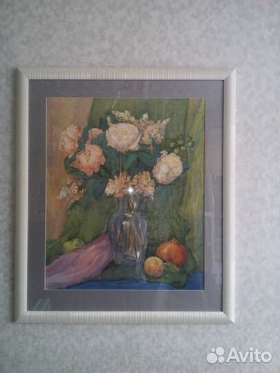 Картина С пионами акварель