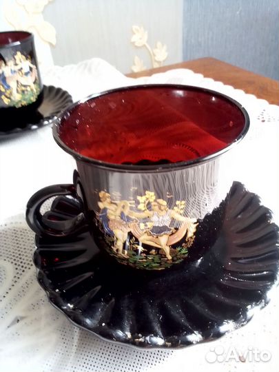 Набор кофейных пар коричневое стекло