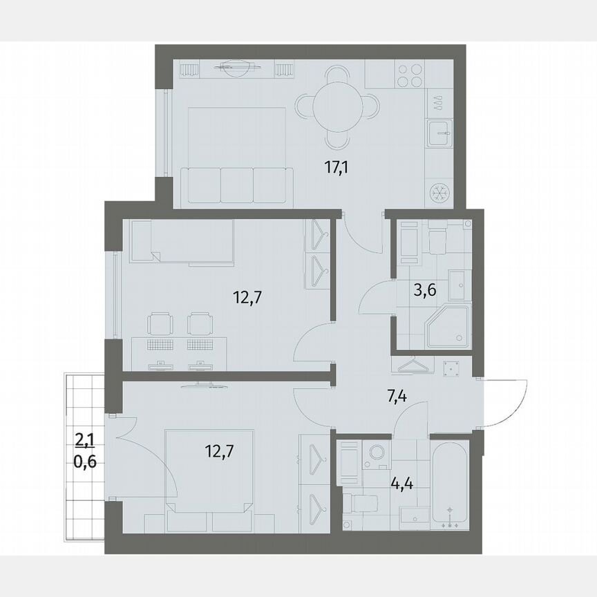2-к. квартира, 58,5 м², 6/6 эт.