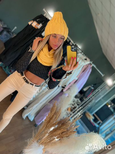 Комплект шапка, шарф, цвет желтый