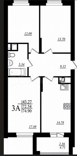 1-к. квартира, 41,7 м², 2/19 эт.