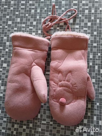 Варежки розовые Зайки размер 6