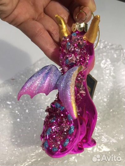 Елочная игрушка новая стекло дракон символ
