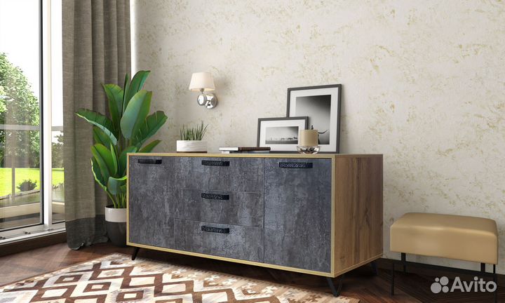 Тумба с ящиками Пируэт вотан/бетон темный 1407