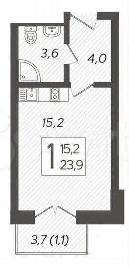 1-к. квартира, 26,5 м², 3/12 эт.
