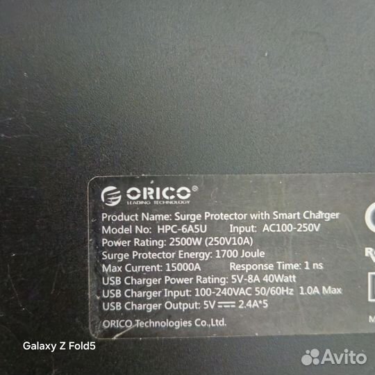 Сетевой фильтр orico с USB 2.4A + 6 розеток