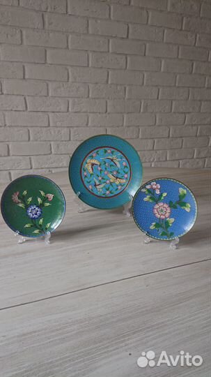 Тарелки декоративные Клуазоне 50 - 60 годы 3 штуки