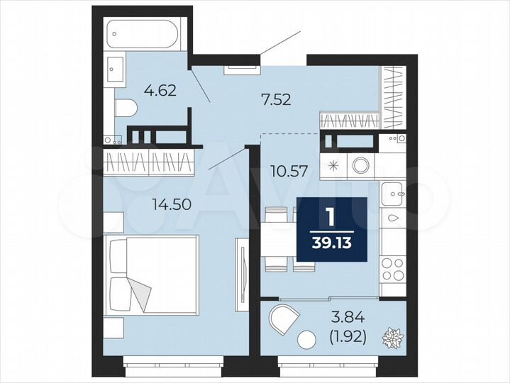 1-к. квартира, 39,1 м², 12/22 эт.