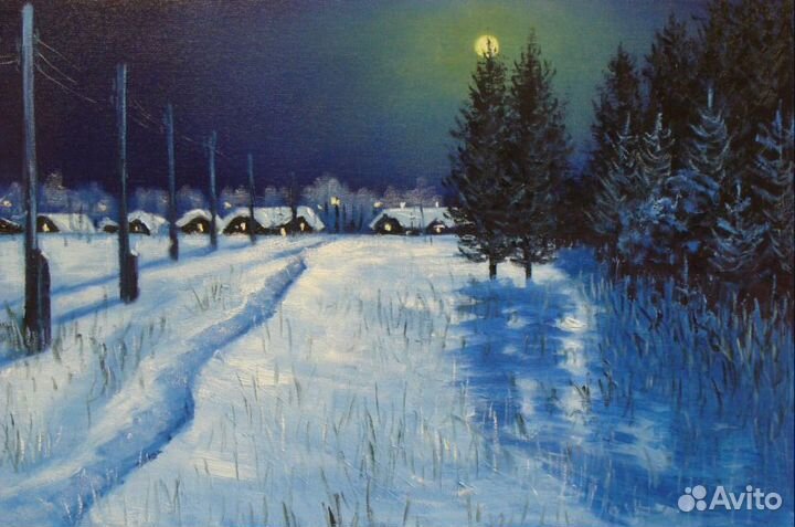 Картина маслом. Зимняя ночь