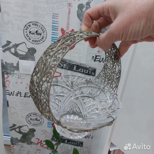 Вазочка конфетница стекло мельхиор скань СССР