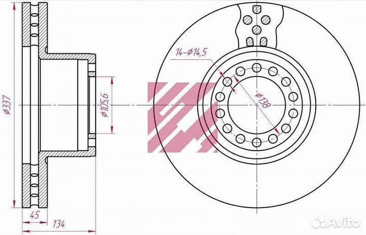 Диск тормозной Мерседес передний 377*45*134