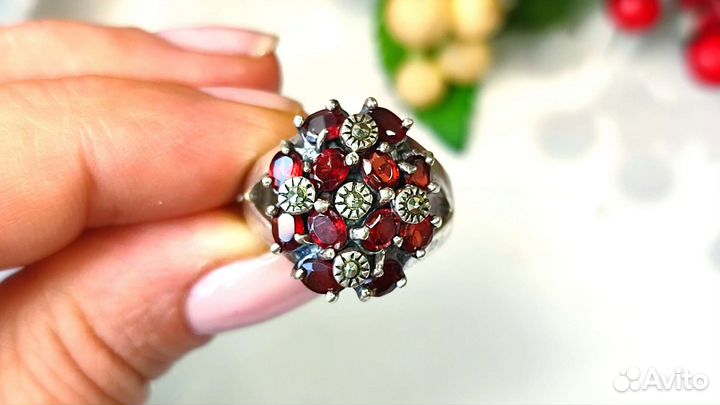 Винтаж кольцо с гранатами 3ct, 7,89 гр, 925